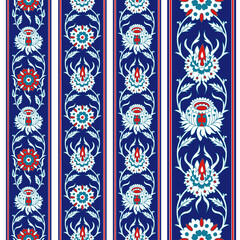 Set of seamless Persian floral borders, same color set. Vertical orientation.