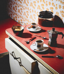 italian moka coffee in a vintage kitchen