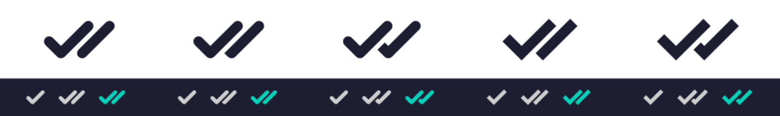 Double check icon form message send status. Two ticks - sent, delivered, seen, vector icon