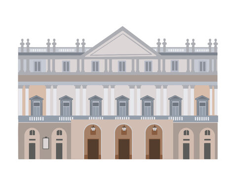 Neoclassical building, Milan Teatro alla Scala. Vector illustration.