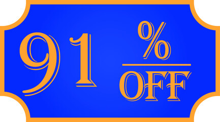 91 percent off- blue. Promotional discount label for promotions and discount offers.