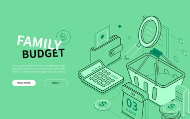Family budget - line design style isometric banner