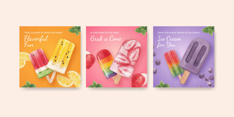 Banner template with ice cream flavor concept,watercolor style