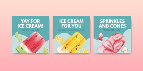 Banner template with ice cream flavor concept,watercolor style