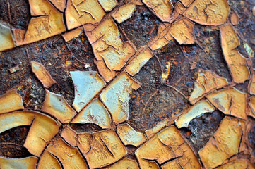 Old and cracked coating color on rusty surface