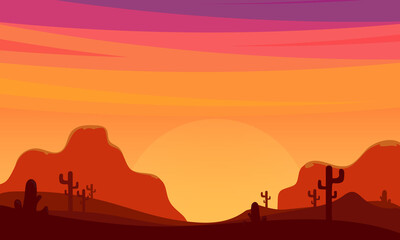 Obraz premium Sunset desert landscape background and wallpaper concept.