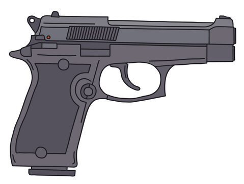 The vectorized hand drawing of a recent dark handgun
