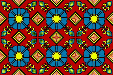 Ethnic pattern for textile, geometry shape with colorful retro art. Aztec, bohemian, motif, african, ikat, native art of seamless decoration wallpaper background. Vector of geometric culture tile.