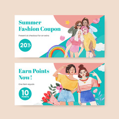 Voucher template with National Friendship Day concept,watercolor style
