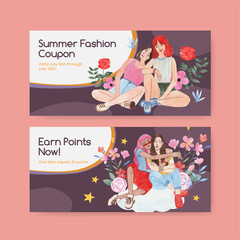 Voucher template with National Friendship Day concept,watercolor style