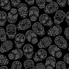 Day of the Dead  skulls pattern. Dia de los muertos print. Day of the dead and  mexican Halloween texture. Mexican tradition  festival. Day of the dead sugar skull isolated. Dia de los Muertos tattoo 