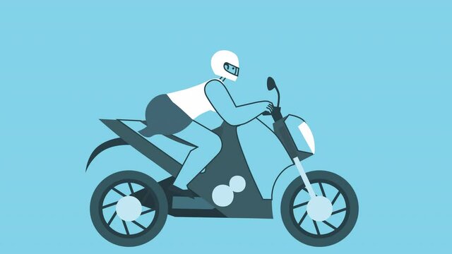Flat woman rides a racing motorcycle. Lifestyle and Motorsport Flat Design Cartoon Character Isolated Loop 2d Animation with Alpha