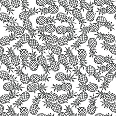 Seamless pineapple vector pattern. Doodle vector with pineapple icons on white background. Vintage pineapple pattern, sweet elements background for your project, menu, cafe shop.