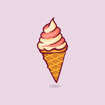 ice cream with cone Icon isolated Vector illustration with outline cartoon simple color 