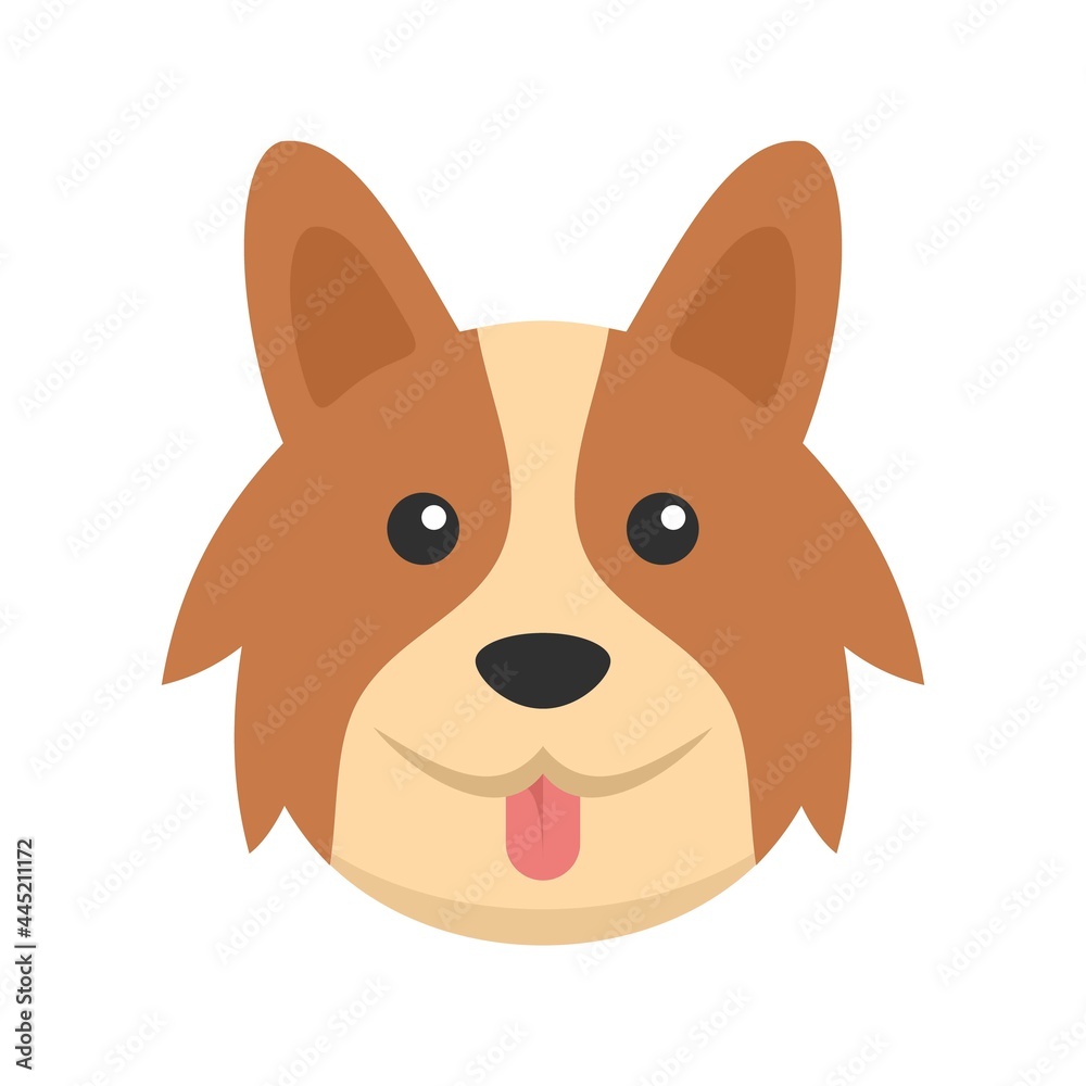 Sticker Cute corgi dog icon flat isolated vector