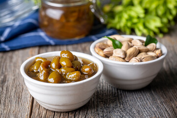 A delicious variety of jam from Turkish cuisine; pistachio jam