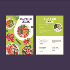 Naklejka premium Menu template with healthy food concept,watercolor style