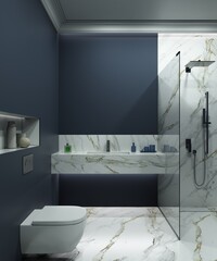 Bathroom interior with space for a mirror or bedside table. 3D rendering. Empty space above the sink.