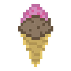 Obraz premium Cone ice cream pixel art illustration vector
