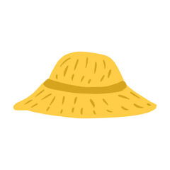 Straw hat isolated on white background. Summer icon headdress yellow color.