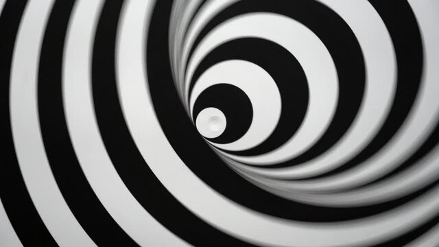  concentric circles spiral rotates and creates octane spiral illusion effects - black and white illusion installation - Hypnotic optical illusion black and white circles
