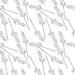Obraz premium Seamless pattern. Drawing of cereals - spikelets of barley. Vector illustration. Black sketch