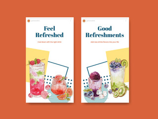 Instagram template with refreshment drinks concept,watercolor style
