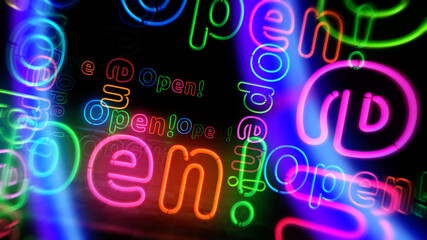 Open neon light 3d illustration