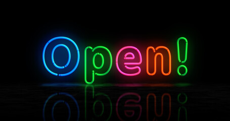 Open neon light 3d illustration