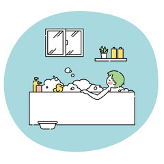 お風呂に入ってリラックスする男性