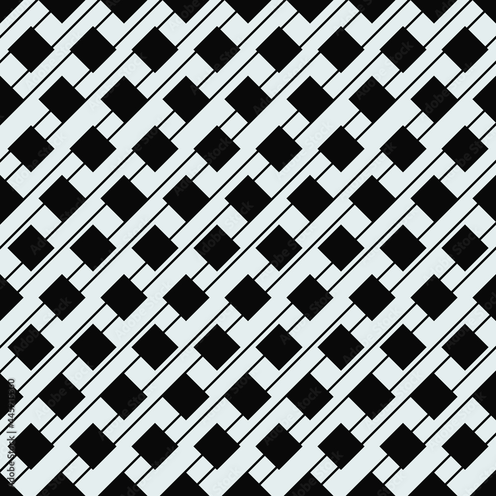 Poster diagonal squares and stripes. vector black shapes and white background.