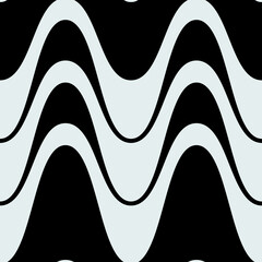 White waves and black background. Large wavy stripes wallpaper. Seamless sample triple lines. © Crashik
