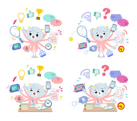 Fototapeta premium マルチタスクをこなすひつじの女の子のセット