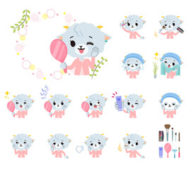 美容に関するひつじの女の子のセット