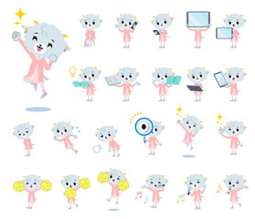 スマートフォンなどのデジタル機器を持つひつじの女の子のセット