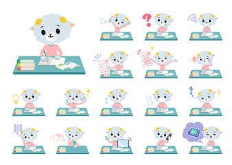 勉強に関するひつじの男の子のセット