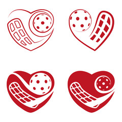Floorball love logo. Logo abstract floorball heart.