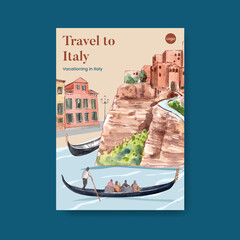 Poster template with Italy summer holiday concept,watercolor style