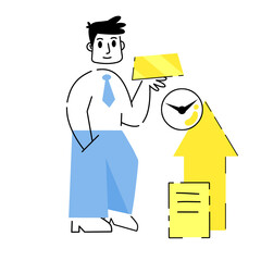 Investing in gold. Businessman with bars or ingot. Yellow metal bullion. Growing wealth concept. Trade and deposit on the stock exchange. Male manager character and business