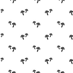 Seamless pattern with black death cup mushrooms. funguses, toadstool black ornament.