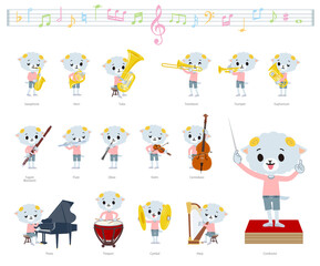 クラシック音楽演奏に関するひつじの男の子のセット
