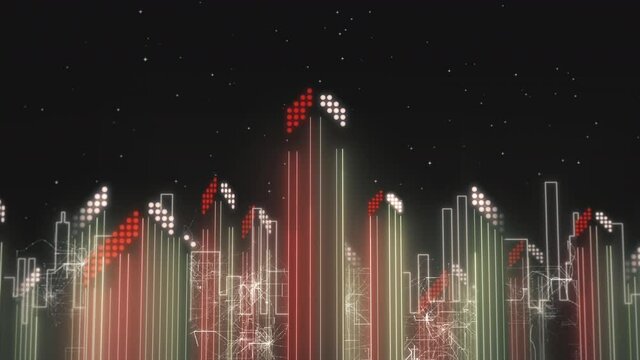 Future City glowing skyscrapers background animation, starry sky, seamless looping neon backdrop