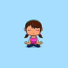 Woman meditating cute character vector icon illustration, people Icon Concept Isolated. Flat Cartoon Style Suitable for Web Landing Page, Banner, Flyer, Sticker, Card