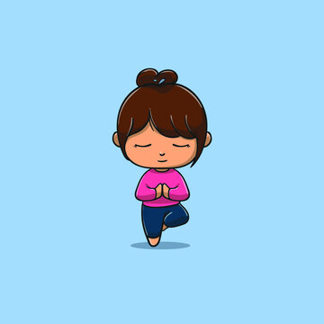 yoga meditation standing with one-foot vector icon illustration 