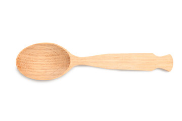 Handmade wooden spoon isolated on white, top view