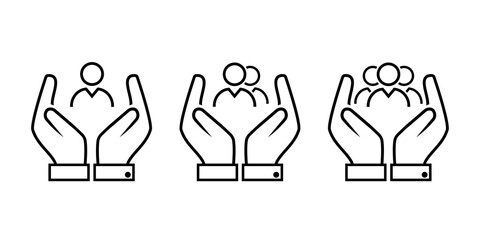 Obraz premium Set of hands holding avata profile icon. Employee, businessman and family protection. Illustration vector