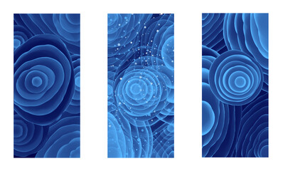 Abstract, modern mobile phone screen wallpaper with three option. Set of vertical  abstract  backgrounds.  Blue fractal screen wallpaper template. 