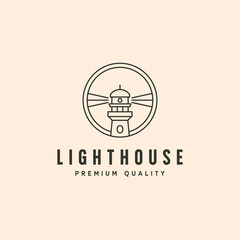 line art lighthouse logo vector symbol illustration design, lighthouse circle logo design