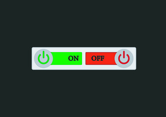 On Off Push style power buttons, The Off buttons are enclosed in red, The On buttons are enclosed in green with white background.
