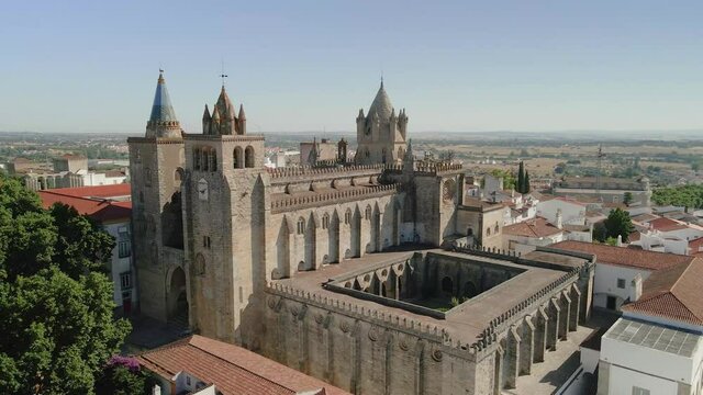 Cathedral of &Eacute;vora city, tourism destination landmark in Alentejo region, a Roman Catholic church founded in 1186 and declared a World Heritage Site. Portugal.